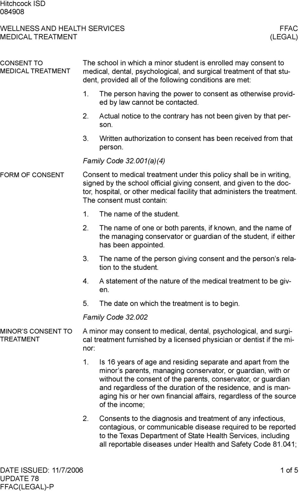 3. Written authorization to consent has been received from that person. Family Code 32.
