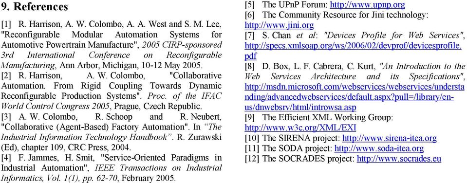 May 2005. [2] R. Harrison, A. W. Colombo, "Collaborative Automation. From Rigid Coupling Towards Dynamic Reconfigurable Production Systems". Proc.