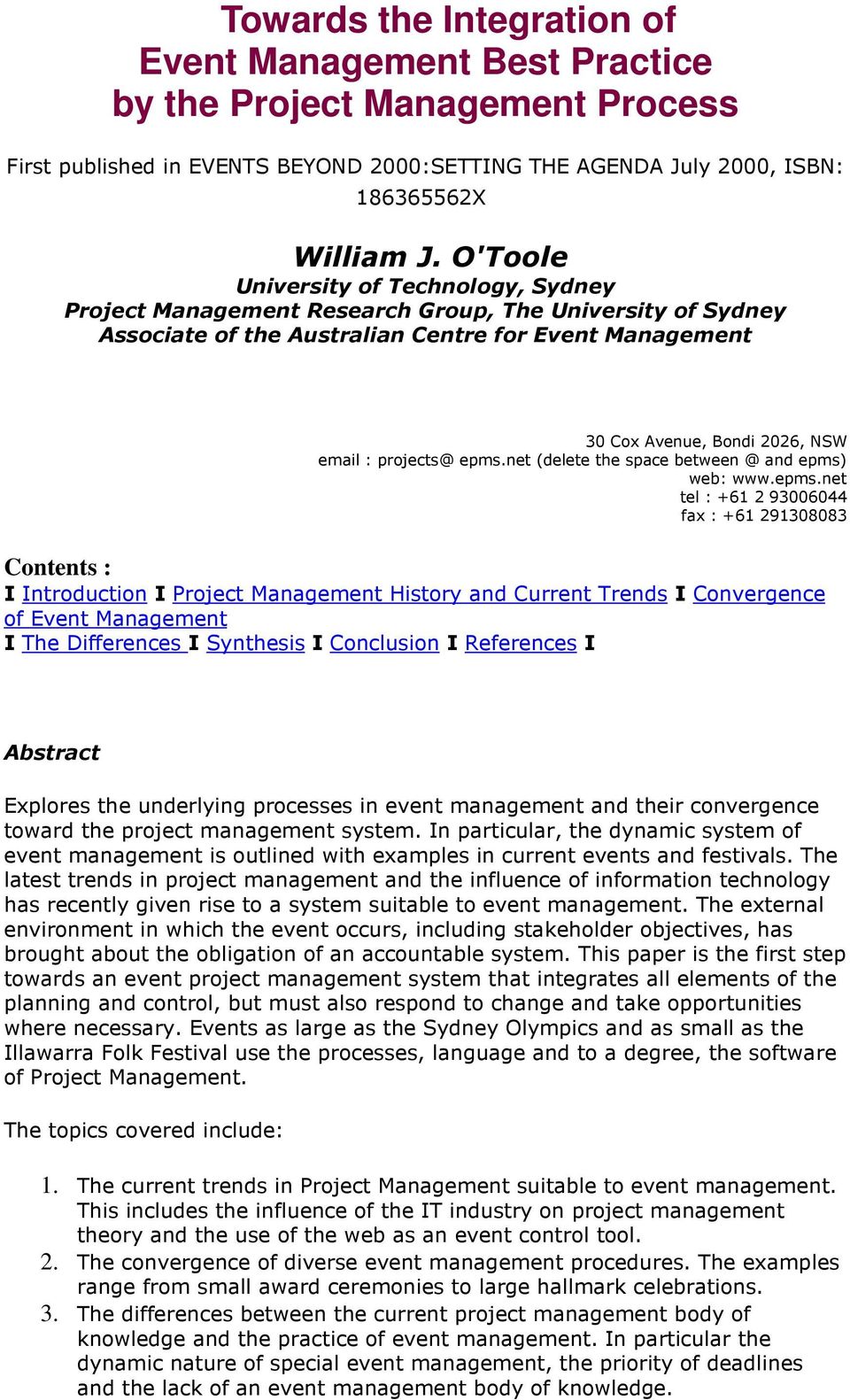 research project on event management