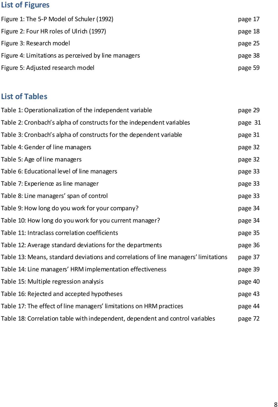 page 31 Table 3: Cronbach s alpha of constructs for the dependent variable page 31 Table 4: Gender of line managers page 32 Table 5: Age of line managers page 32 Table 6: Educational level of line