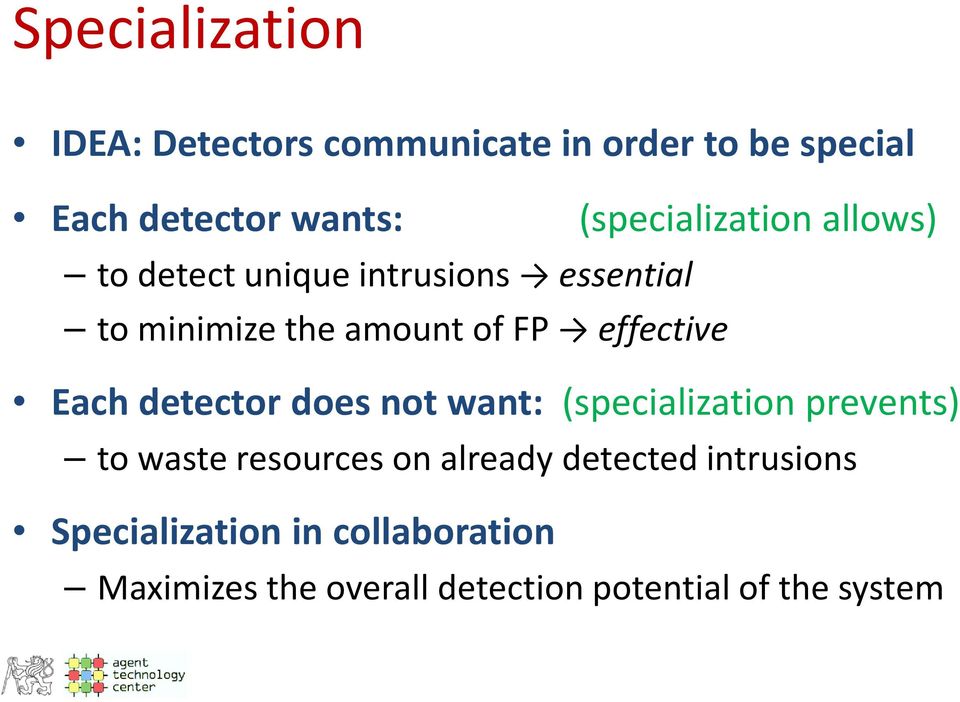effective Each detector does not want: (specialization prevents) to waste resources on already