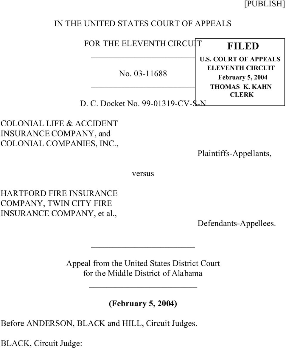 , Plaintiffs-Appellants, versus HARTFORD FIRE INSURANCE COMPANY, TWIN CITY FIRE INSURANCE COMPANY, et al., Defendants-Appellees.