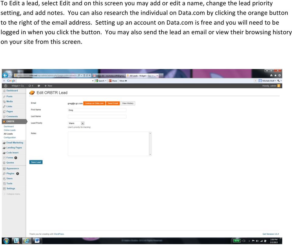 com by clicking the orange button to the right of the email address. Setting up an account on Data.