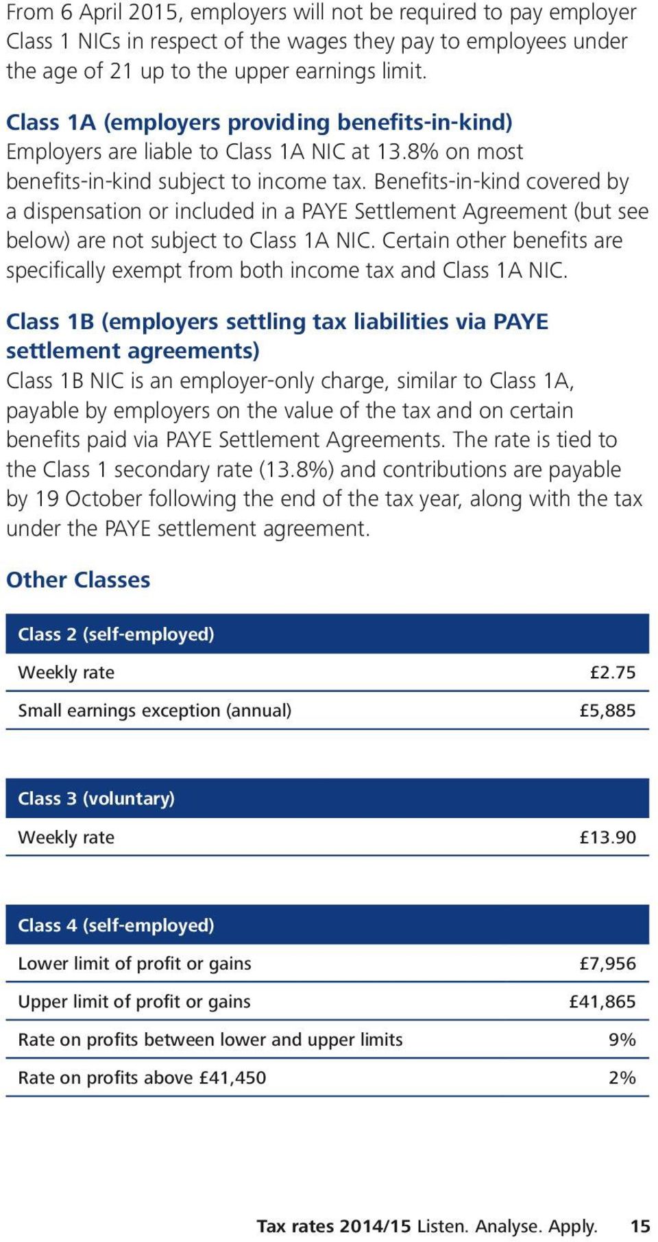 Benefits in kind covered by a dispensation or included in a PAYE Settlement Agreement (but see below) are not subject to Class 1A NIC.