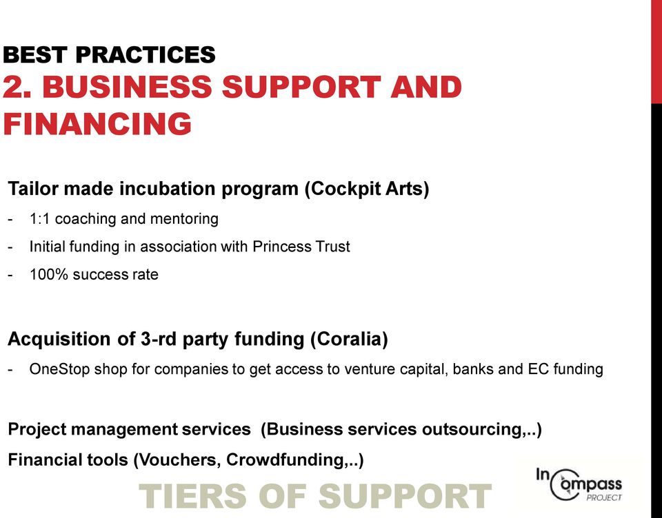 Initial funding in association with Princess Trust - 100% success rate Acquisition of 3-rd party funding