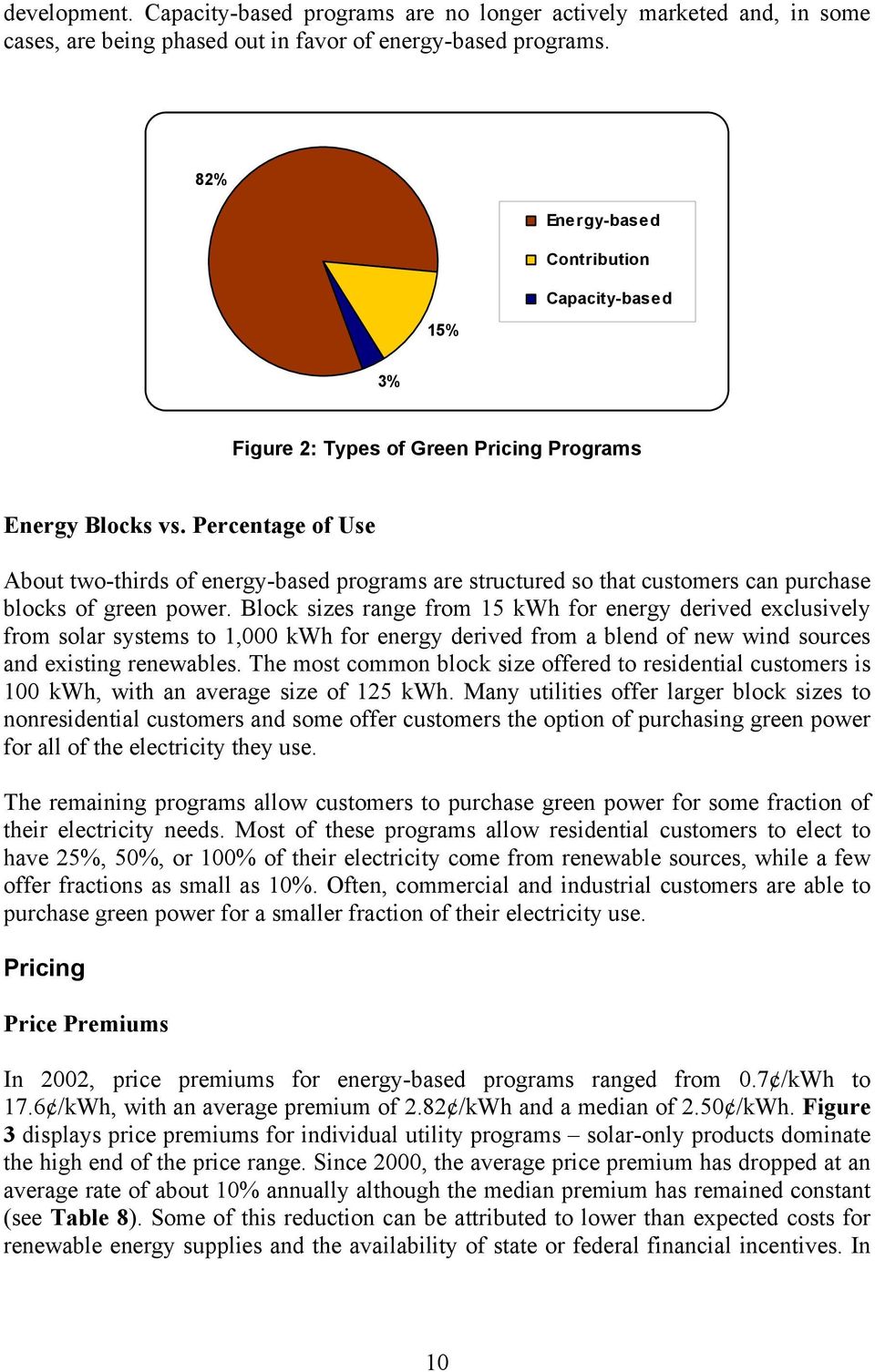 Percentage of Use About two-thirds of energy-based programs are structured so that customers can purchase blocks of green power.