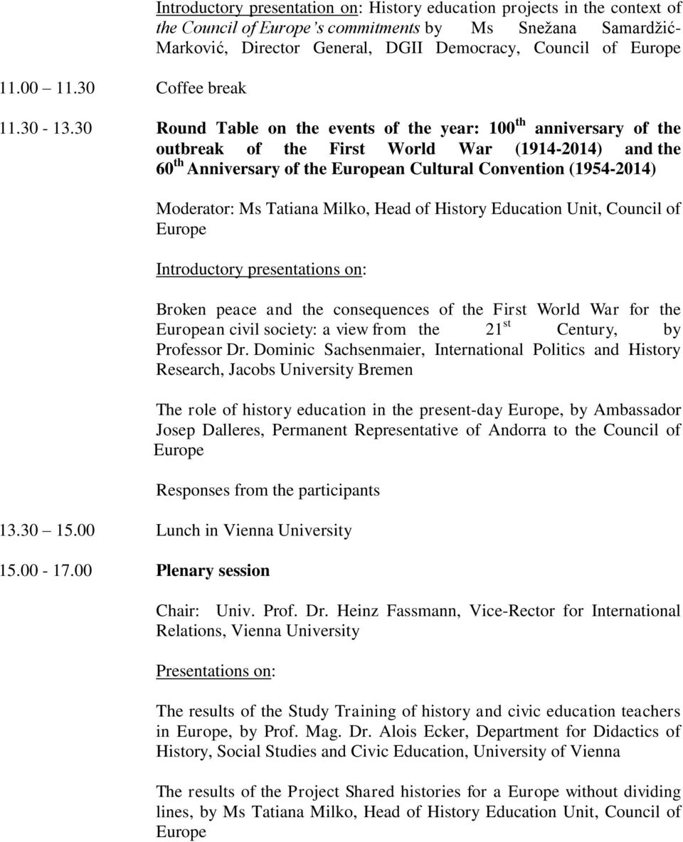 Council of Europe 11.30-13.