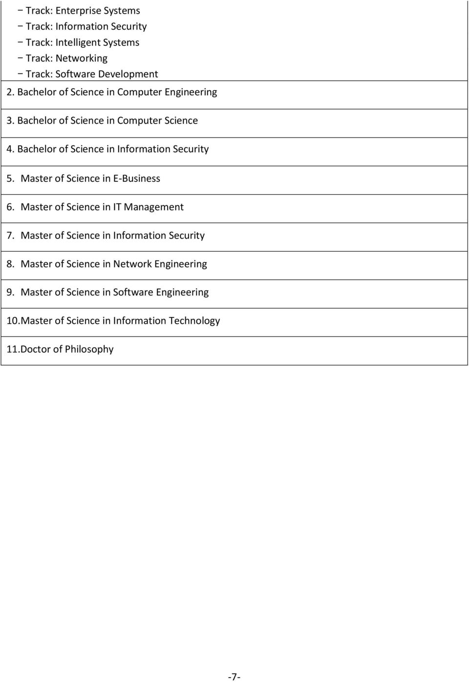 Master of Science in E-Business 6. Master of Science in IT Management 7. Master of Science in Information Security 8.
