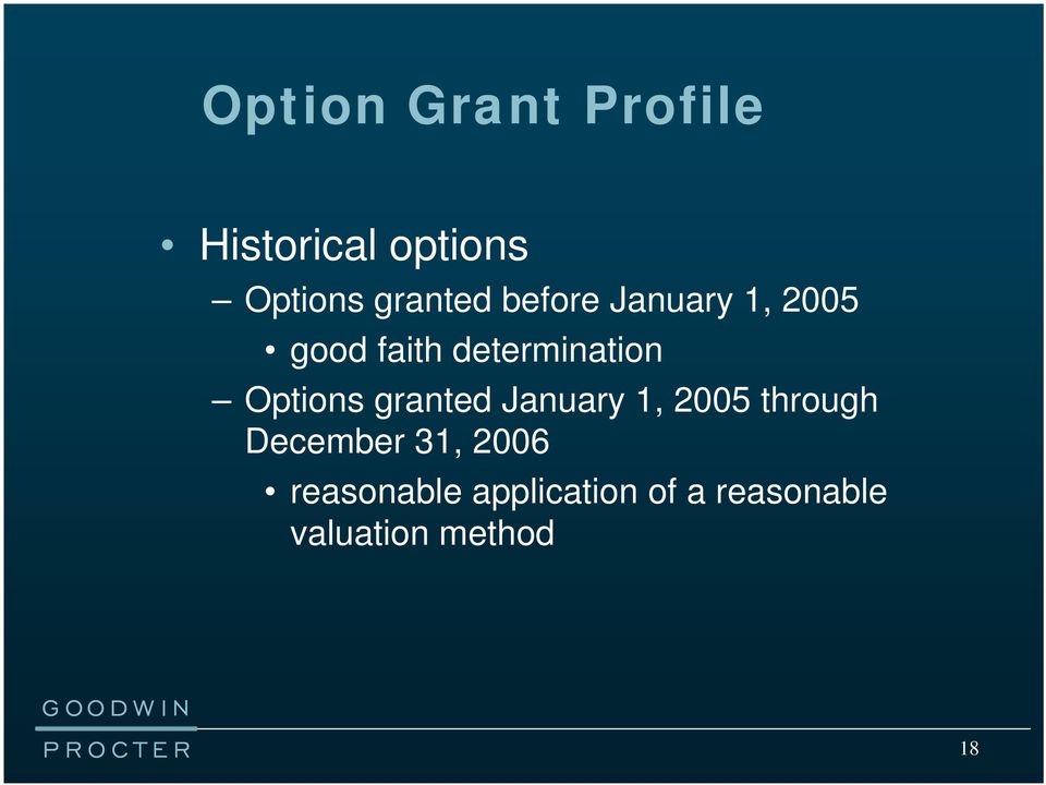 determination Options granted January 1, 2005 through