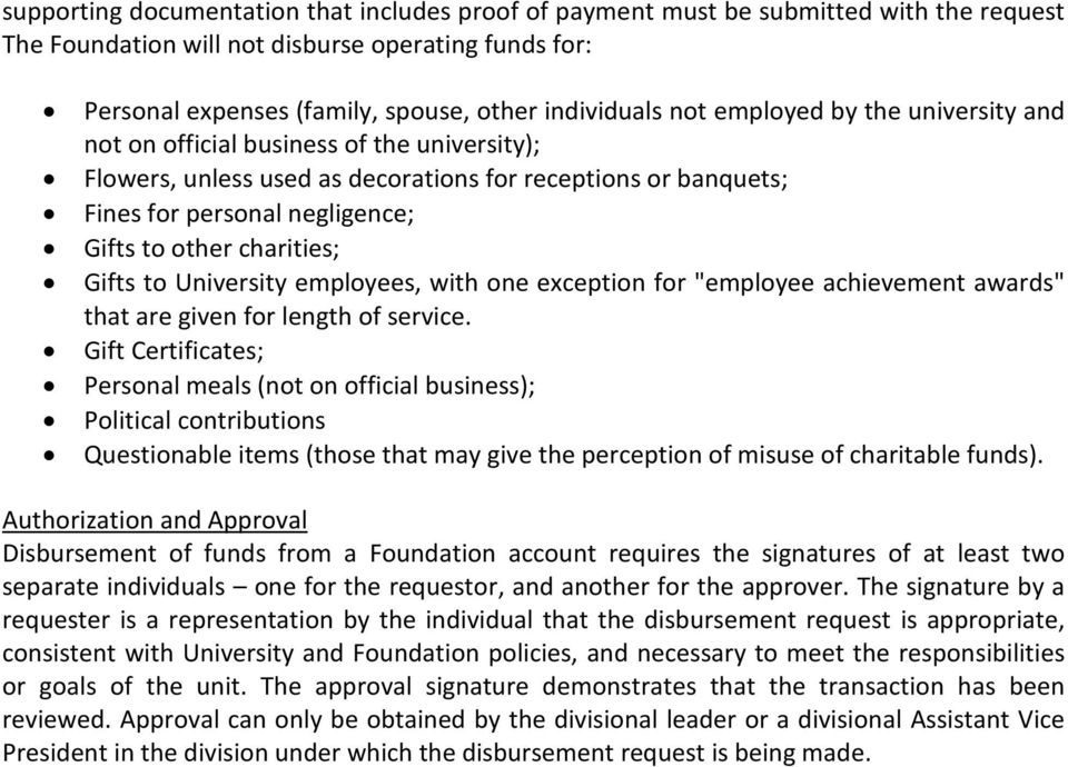charities; Gifts to University employees, with one exception for "employee achievement awards" that are given for length of service.