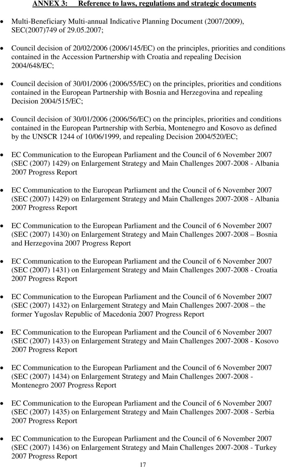 decision of 30/01/2006 (2006/55/EC) on the principles, priorities and conditions contained in the European Partnership with Bosnia and Herzegovina and repealing Decision 2004/515/EC; Council decision