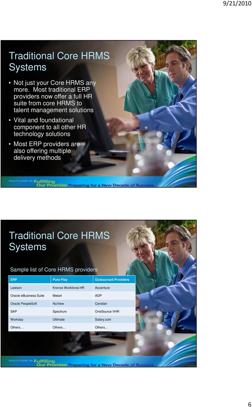 other HR technology solutions Most ERP providers are also offering multiple delivery methods Traditional Core HRMS Systems