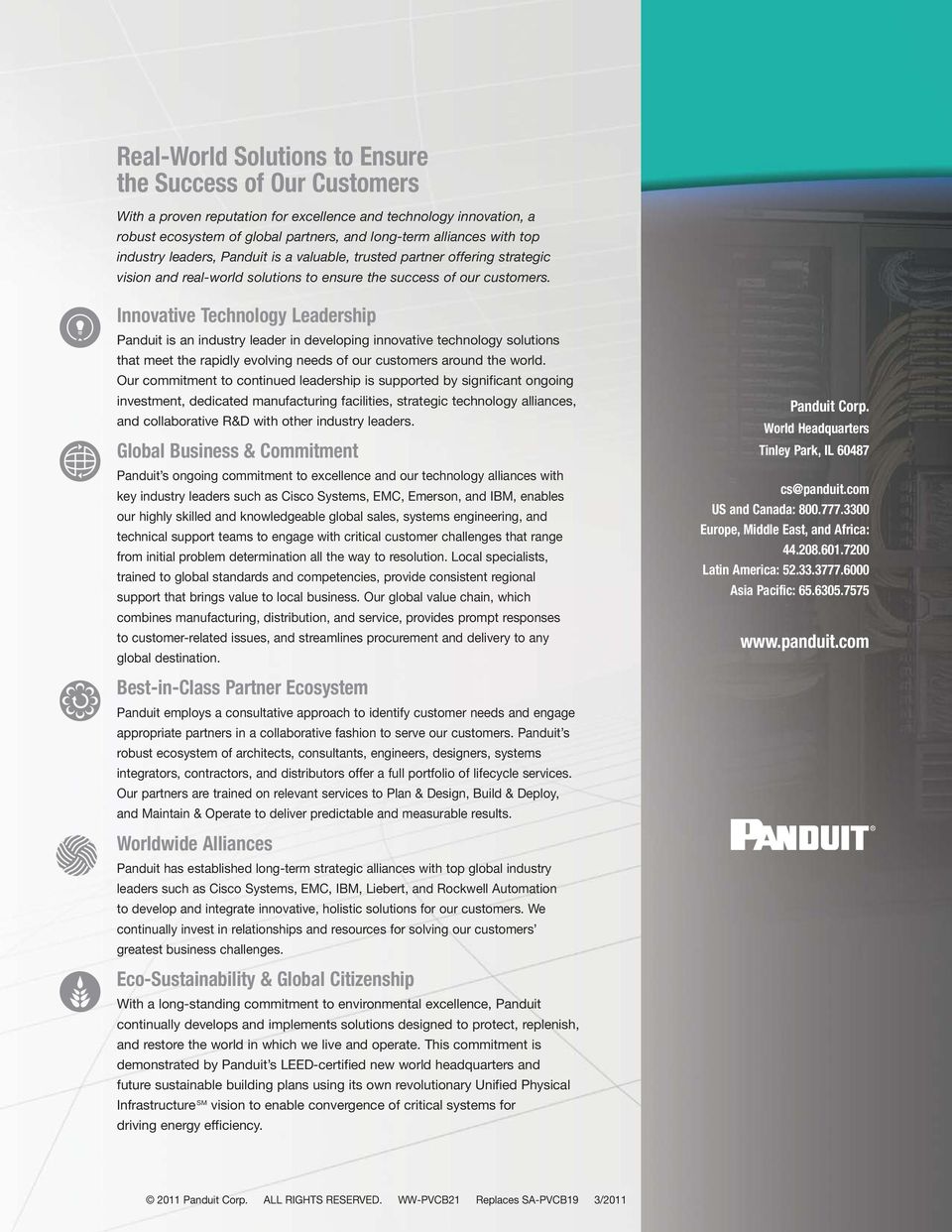 Innovative Technology Leadership Panduit is an industry leader in developing innovative technology solutions that meet the rapidly evolving needs of our customers around the world.