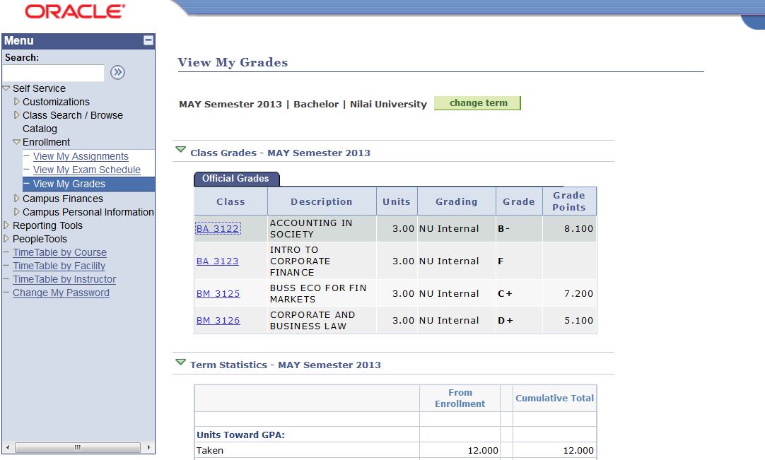 VIEWING GRADES You are also able to access and view your grade records from CMS.