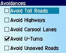 CUSTOMIZING Changing Navigation Attention Tone turn on or off the attention tone, which sounds before voice prompts. Avoidances select the road types you want to avoid on your routes.