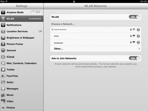 Example 2: Connecting to a Tablet Computer (for example, ipad) through Wi-Fi 1. Touch Settings > WLAN to turn on WLAN. 2. The tablet computer automatically searches for wireless connections and displays a list of access points.