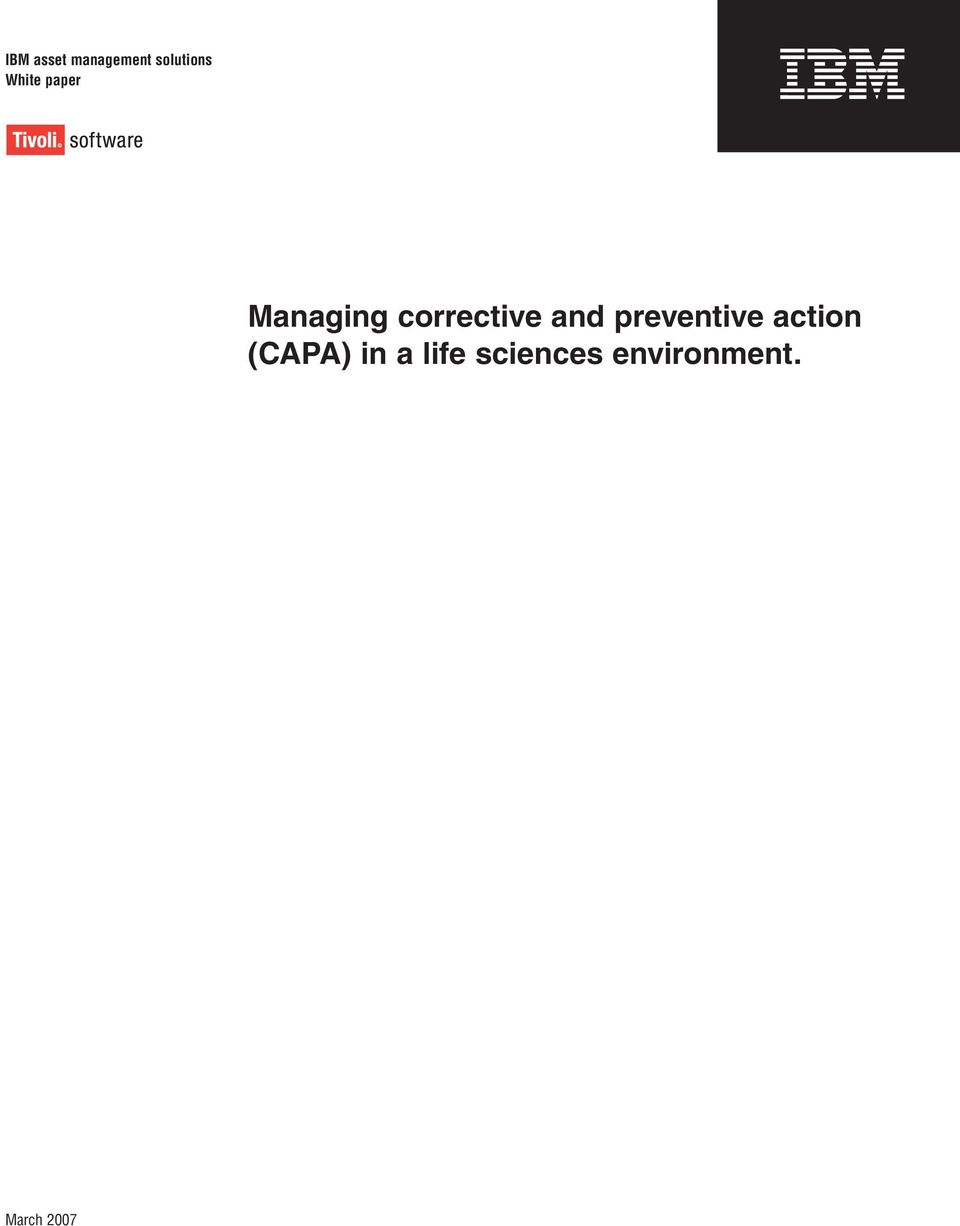 and preventive action (CAPA) in a