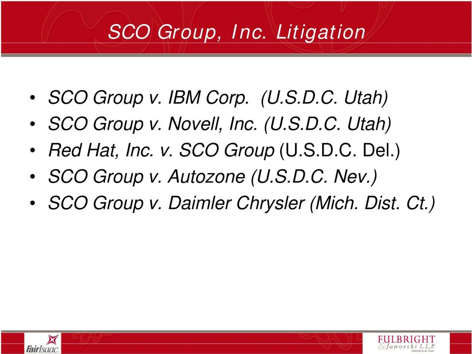 S.D.C. Del.) SCO Group v. Autozone (U.S.D.C. Nev.