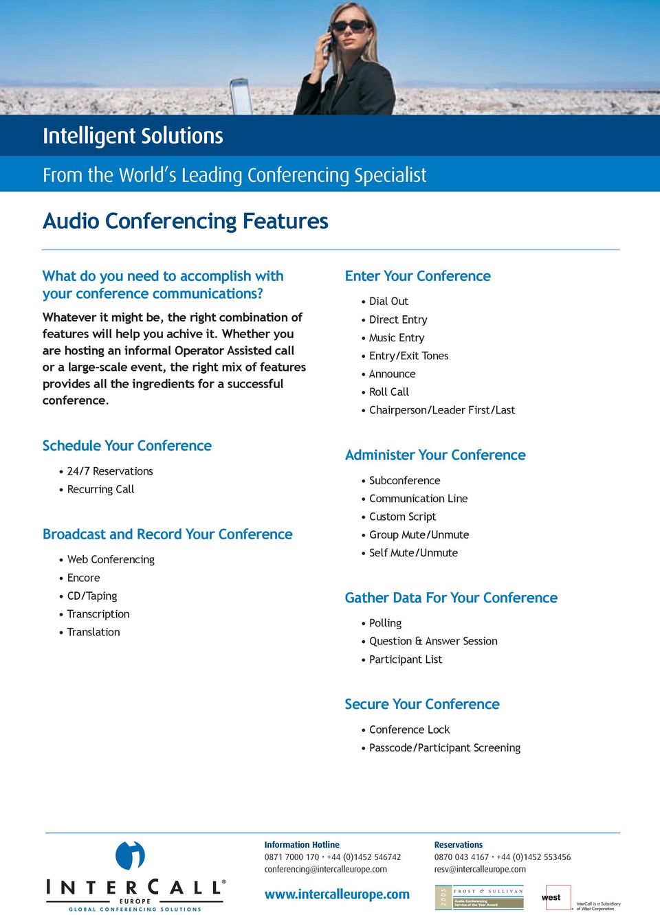 Schedule Your Conference 24/7 Recurring Call Broadcast and Record Your Conference Web Conferencing Encore CD/Taping Transcription Translation Enter Your Conference Dial Out Direct Entry Music Entry