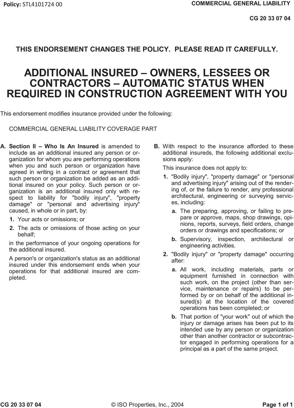 GENERAL LIABILITY COVERAGE PART A.