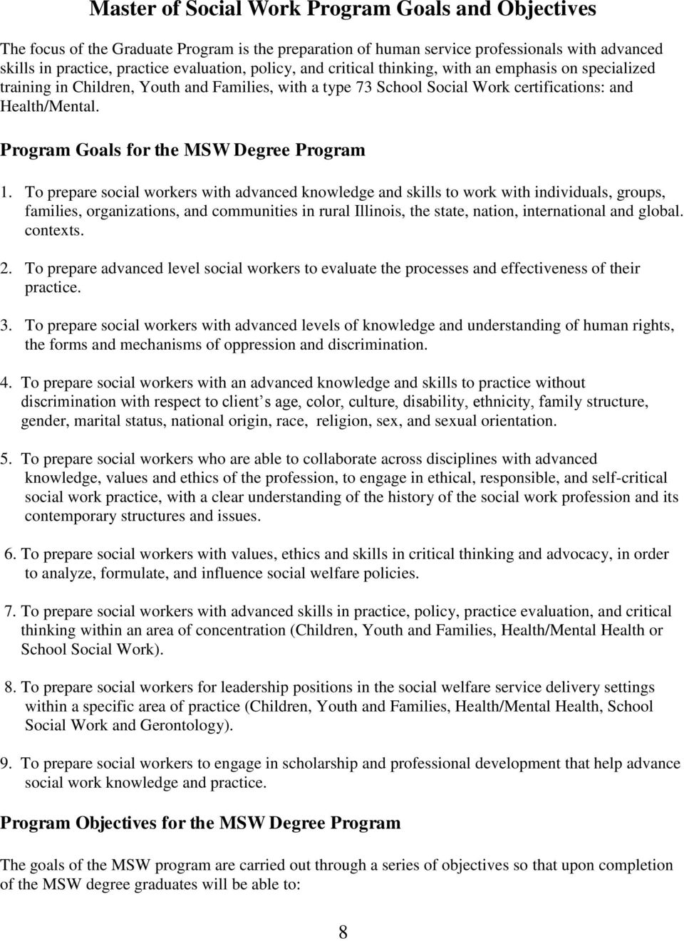 Program Goals for the MSW Degree Program 1.