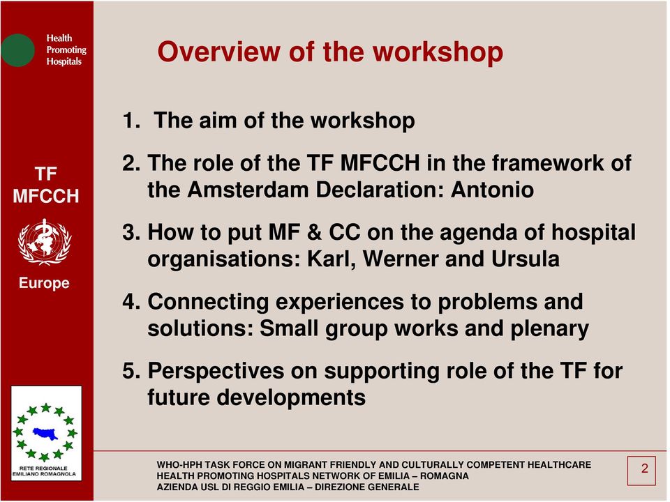 How to put MF & CC on the agenda of hospital organisations: Karl, Werner and Ursula 4.