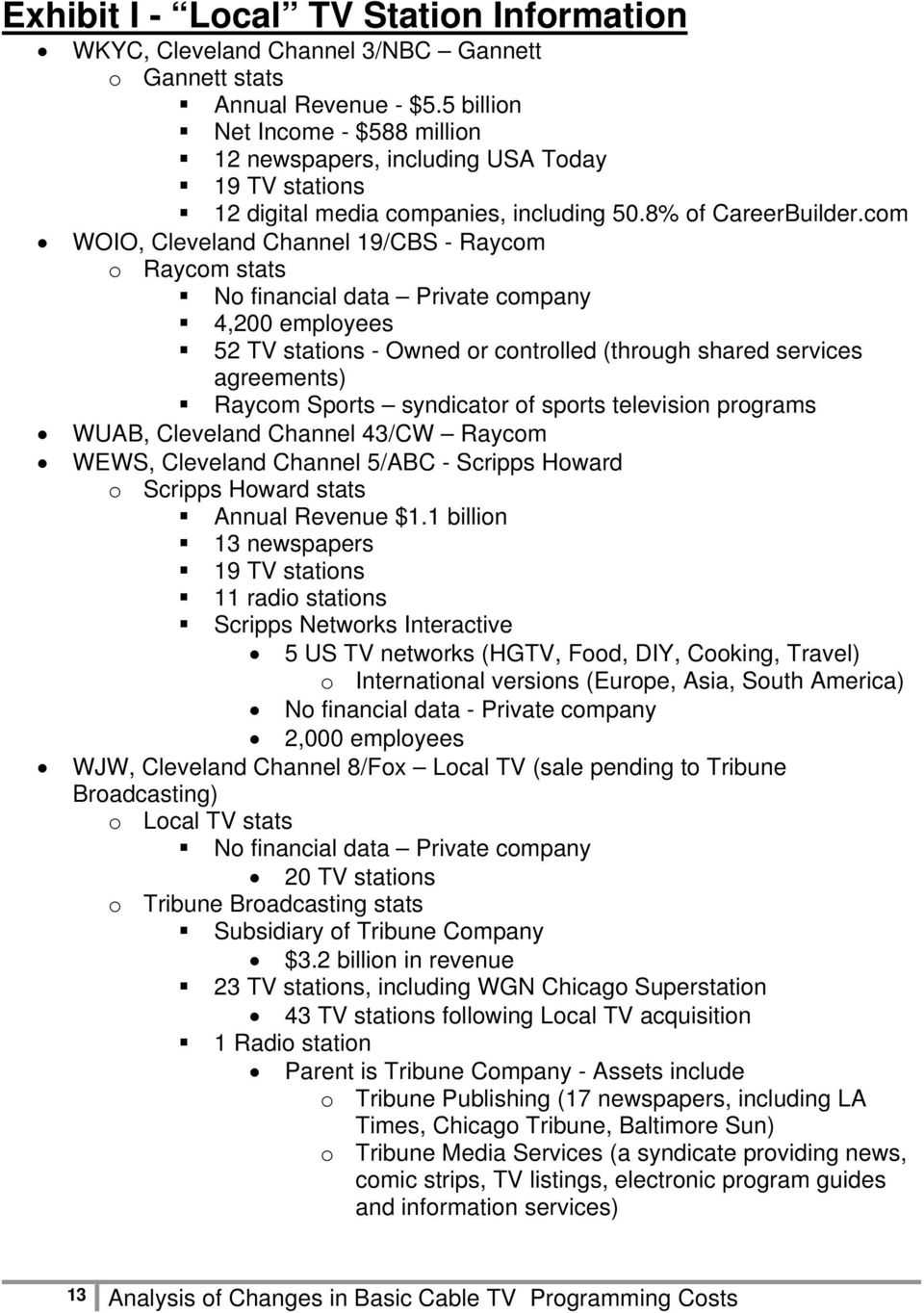 com WOIO, Cleveland Channel 19/CBS - Raycom o Raycom stats No financial data Private company 4,200 employees 52 TV stations - Owned or controlled (through shared services agreements) Raycom Sports
