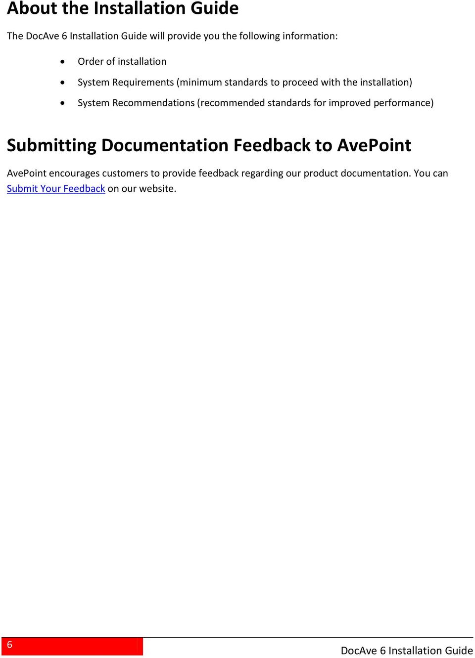(recmmended standards fr imprved perfrmance) Submitting Dcumentatin Feedback t AvePint AvePint encurages
