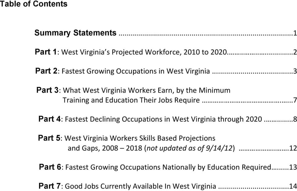 ..3 Part 3: What West Virginia Workers Earn, by the Minimum Training and Education Their Jobs Require.