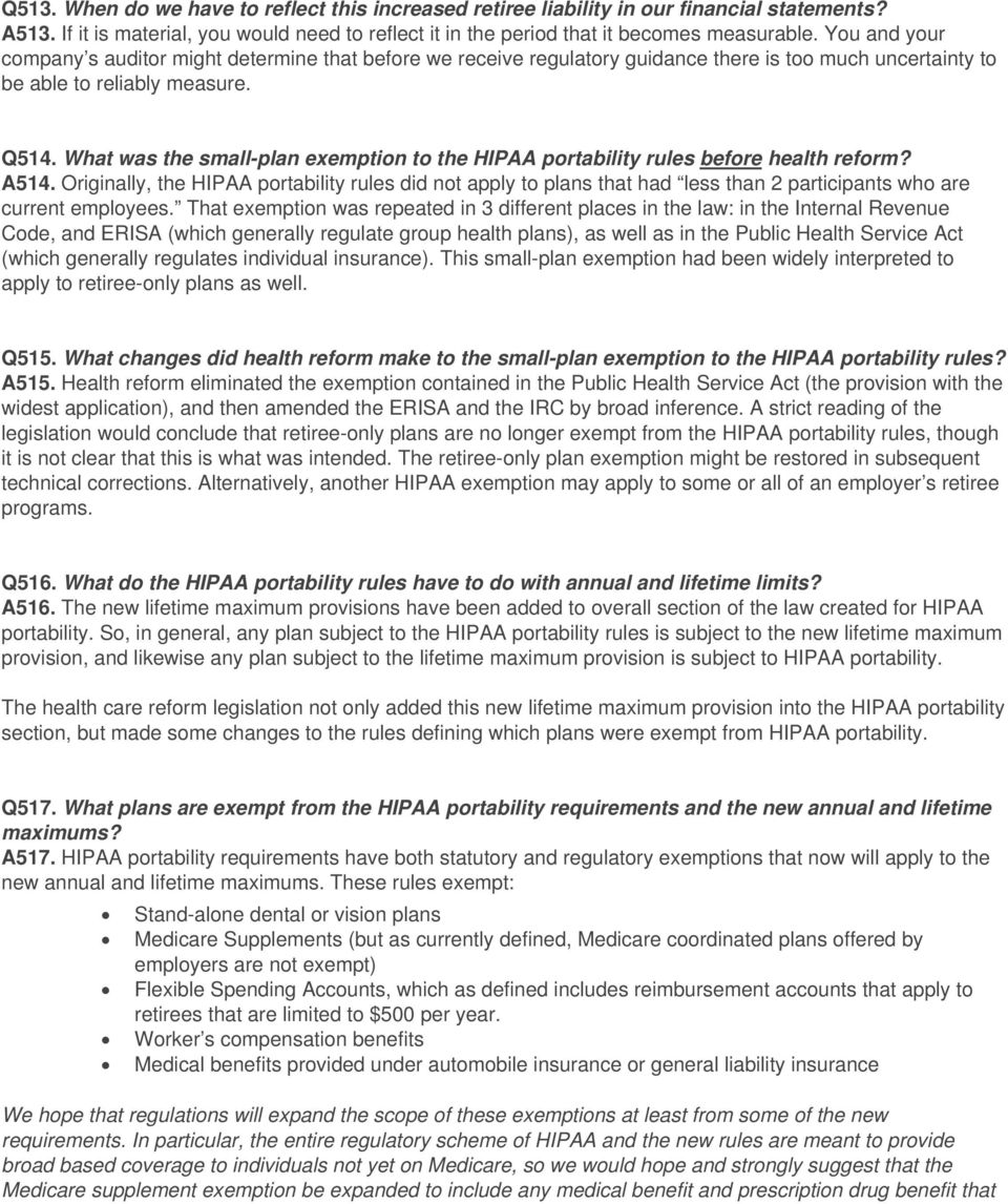 What was the small-plan exemption to the HIPAA portability rules before health reform? A514.