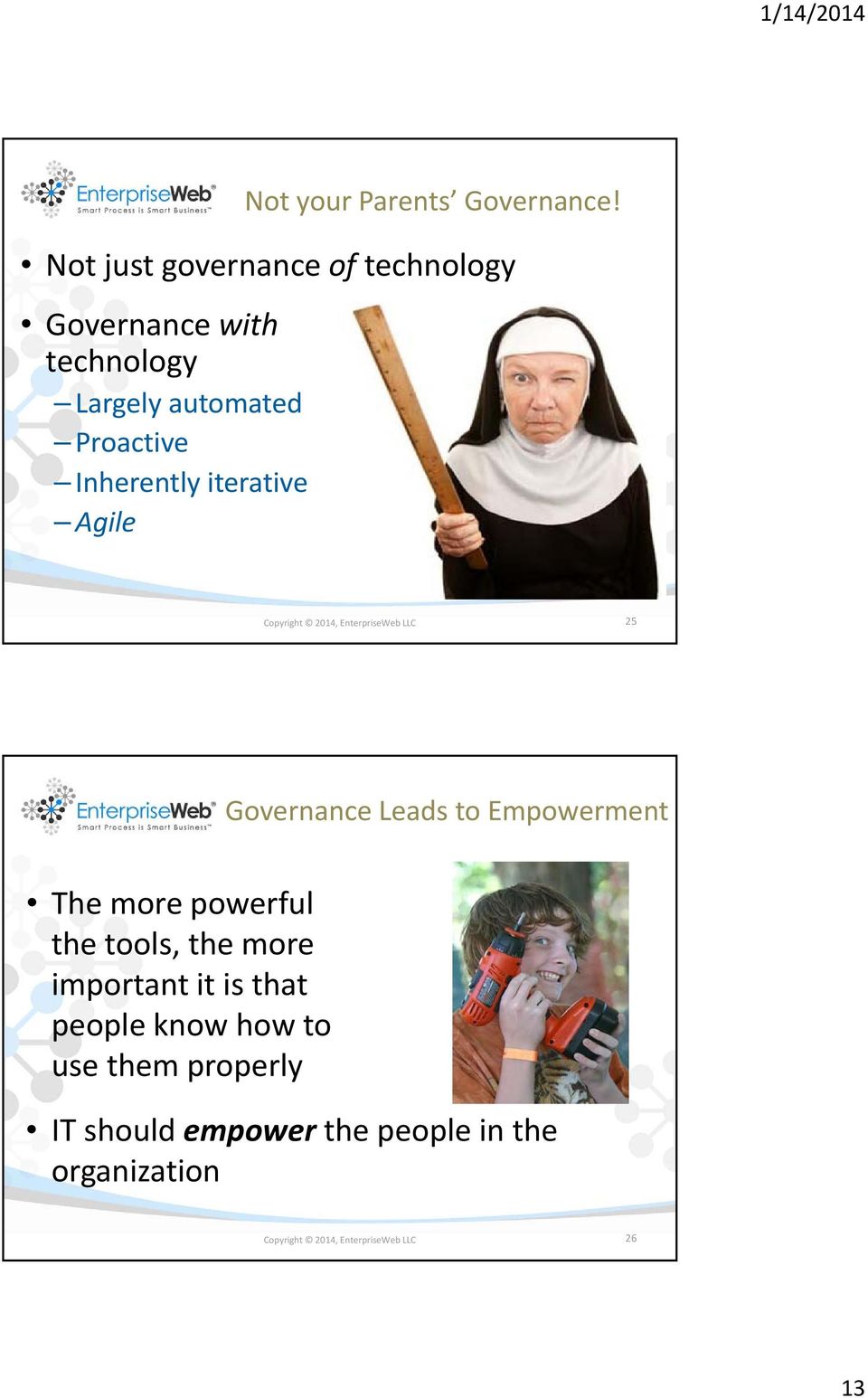 iterative Agile Copyright 2014, EnterpriseWeb LLC 25 Governance Leads to Empowerment The more