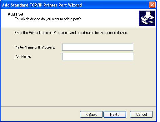 11. Under Add Port, type the MFP printer name or IP address in the Printer Name or IP Address text box and then click Next.
