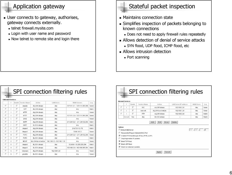 Simplifies inspection of packets belonging to known connections Does not need to apply firewall rules repeatedly Allows detection of