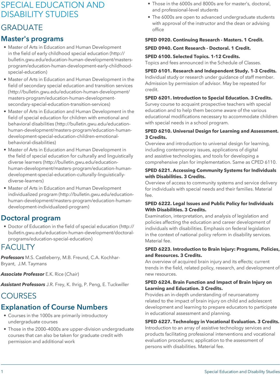education and transition services (http://bulletin.gwu.