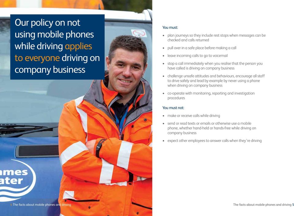 challenge unsafe attitudes and behaviours, encourage all staff to drive safely and lead by example by never using a phone when driving on company business co-operate with monitoring, reporting and