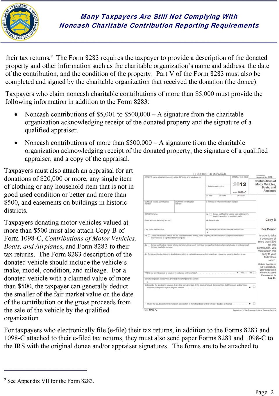 the condition of the property. Part V of the Form 8283 must also be completed and signed by the charitable organization that received the donation (the donee).