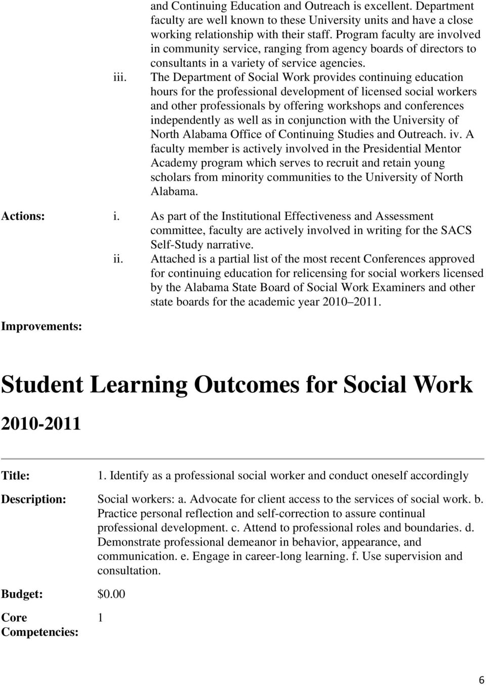 The Department of Social Work provides continuing education hours for the professional development of licensed social workers and other professionals by offering workshops and conferences