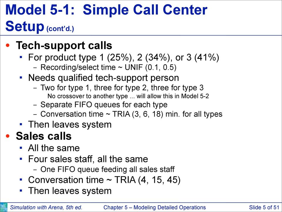 .. will allow this in Model 5-2 Separate FIFO queues for each type Conversation time ~ TRIA (3, 6, 18) min.