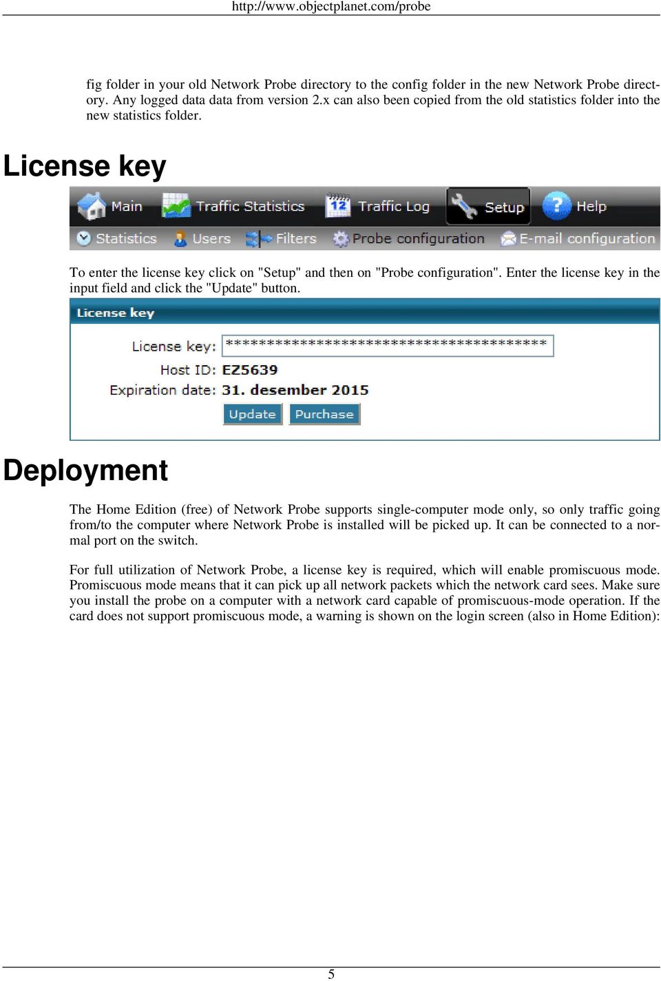 Enter the license key in the input field and click the "Update" button.