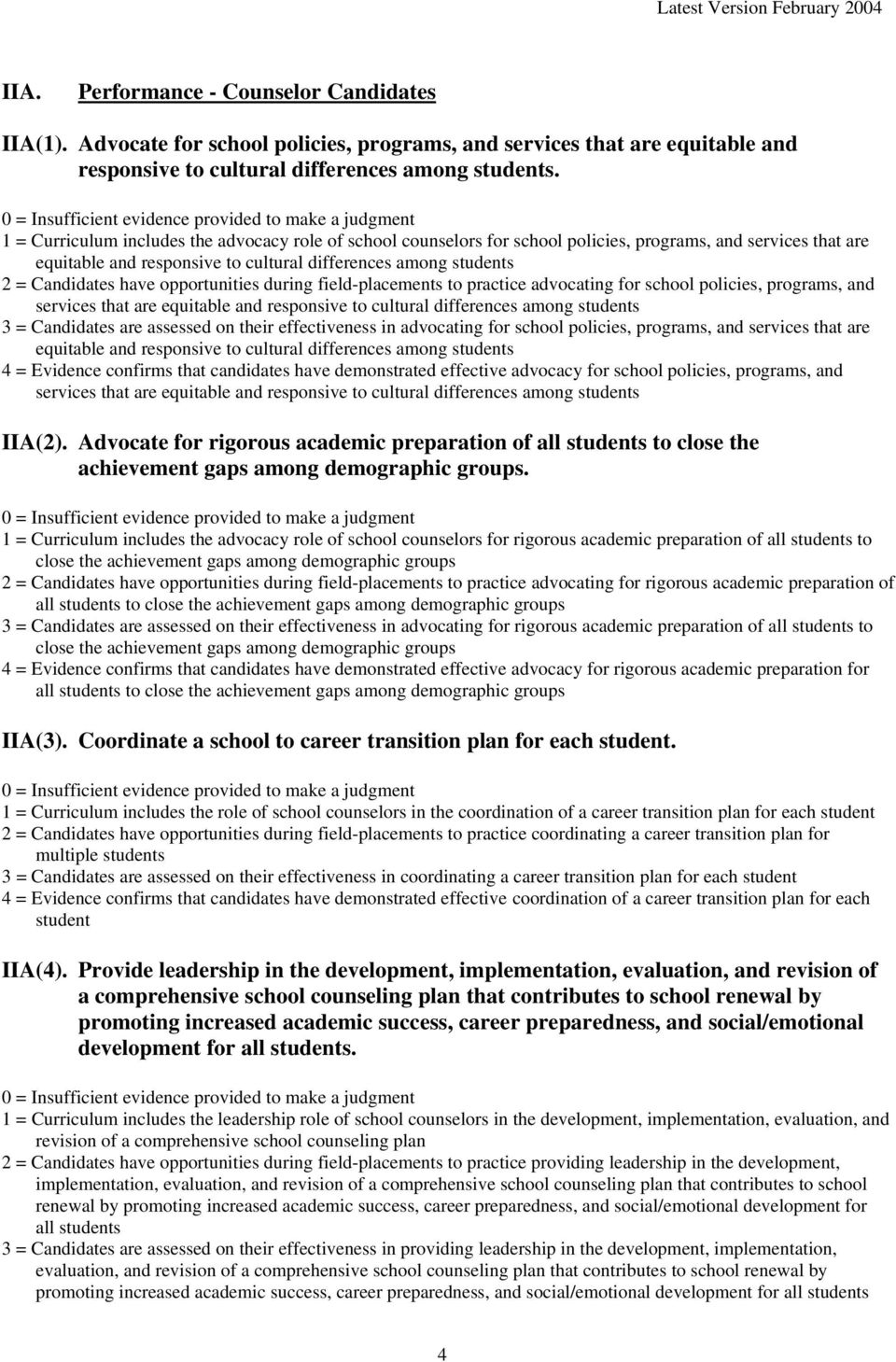 opportunities during field-placements to practice advocating for school policies, programs, and services that are equitable and responsive to cultural differences among students 3 = Candidates are