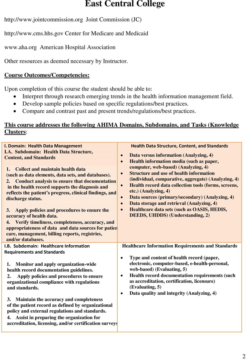 Course Outcomes/Competencies: Upon completion of this course the student should be able to: Interpret through research emerging trends in the health information management field.