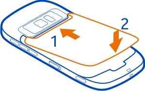 10 Get started 2 If the battery is inserted, lift the battery out. 3 Insert a SIM card. Make sure the contact area of the card is facing up. Push the card in, until it locks into place.