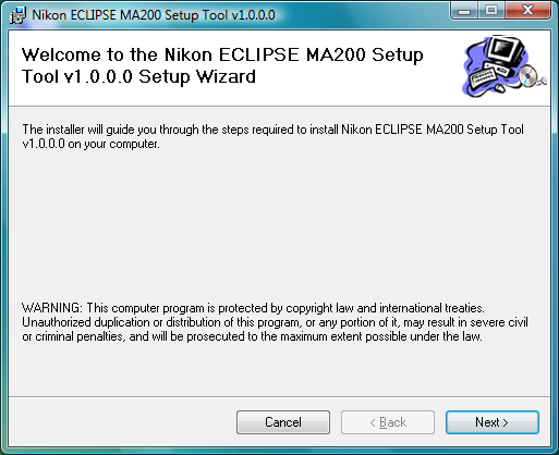 Chapter 1 Preparations 1.2 Installing the Application Software Installation procedure Setup wizard startup screen (1) Click the Next button in the Setup wizard startup screen.