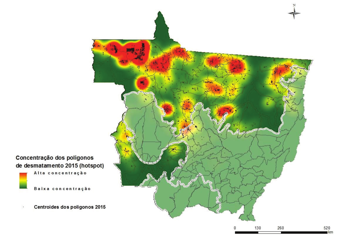 Concentration of 215 deforestation polygons (hotspot) FIGURE 1 Regions where deforestation is concentrated in Mato Grosso (Source: Prodes/Inpe) over the past 5 years.