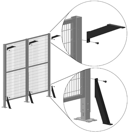 Accessories Support bracket for upright Extension kit for panels If your Arion Pro-Tect machine safety system layout requires extra support for the uprights (for example long freestanding walls or
