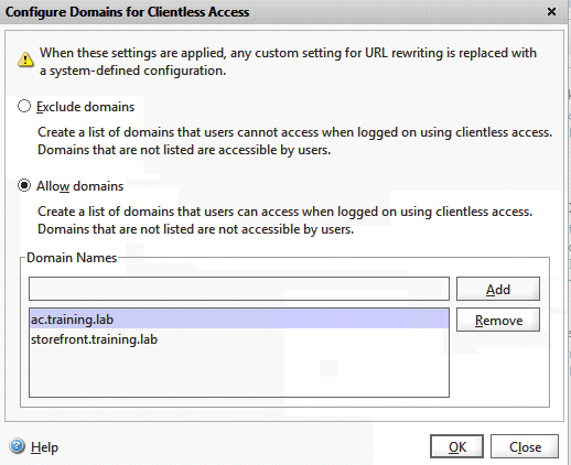 23. In the Allow domains section, add ac.training.