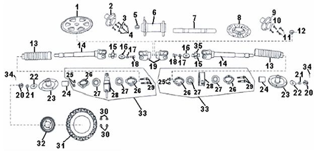 Page 11 of 20 Rear Axle 001 BB65-211 DRIVE SPROCKET 1 002 BB65-212 SPLINE COVER, SPROCKET 1 003 BB65-213 WASHER M8X16X2, PLATE 6 004 BB65-214 BOLT M8-1.