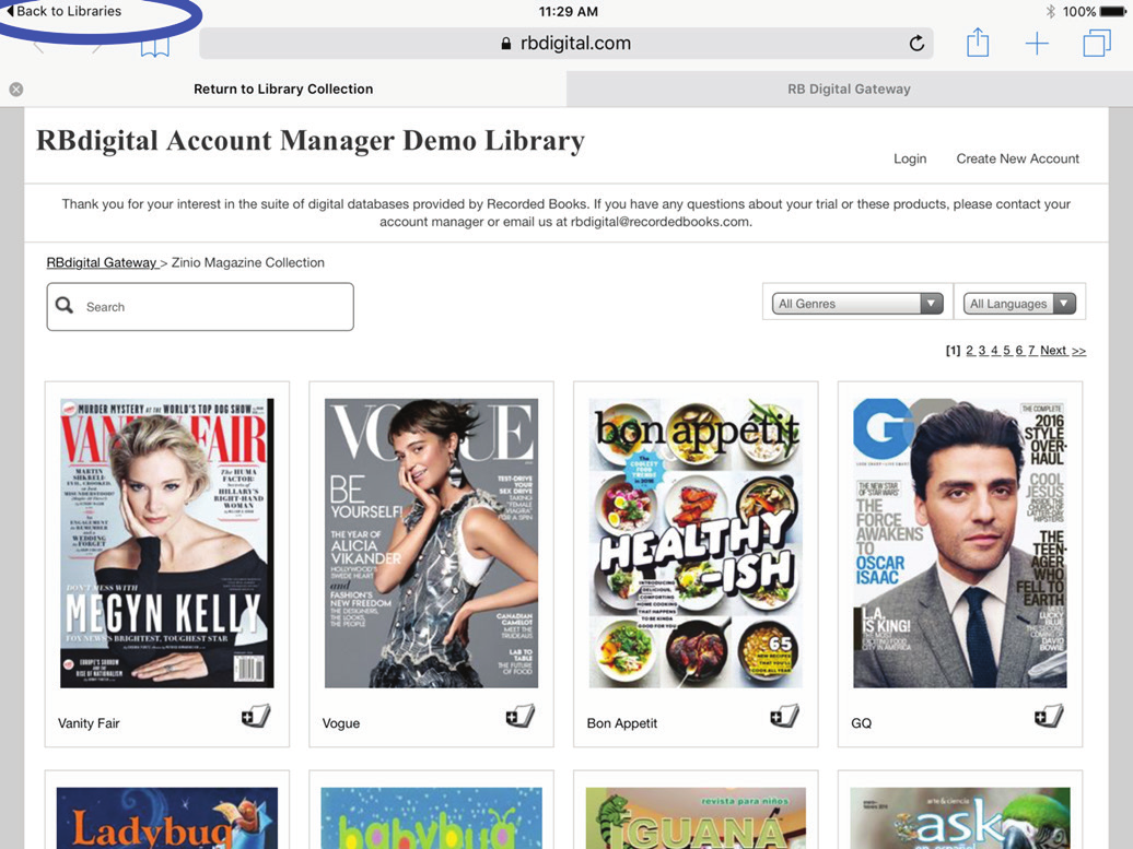 Select Start Reading to stream magazines in your browser or select X