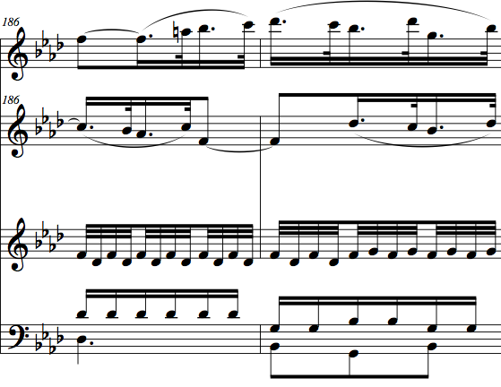 Beethoven V/2: Mm. 183 187 Organ Solo (Korndoerfer) Vl 1/2 Fl, Ob, Bs Va Vc, Db/Brass, Tp - The thirds in the left hand in m.