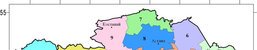 Kyzylorda oblast 2 Southern Kazakhstan oblast 3 Zhambyl oblast 4 Almaty oblast 5 Eastern Kazakhstan oblast 6